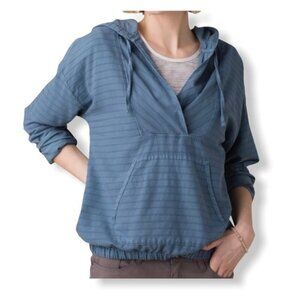 PrAna Farin Hooded Pullover Top Blue Womens XS Striped Long Sleeve Shirt Pocket